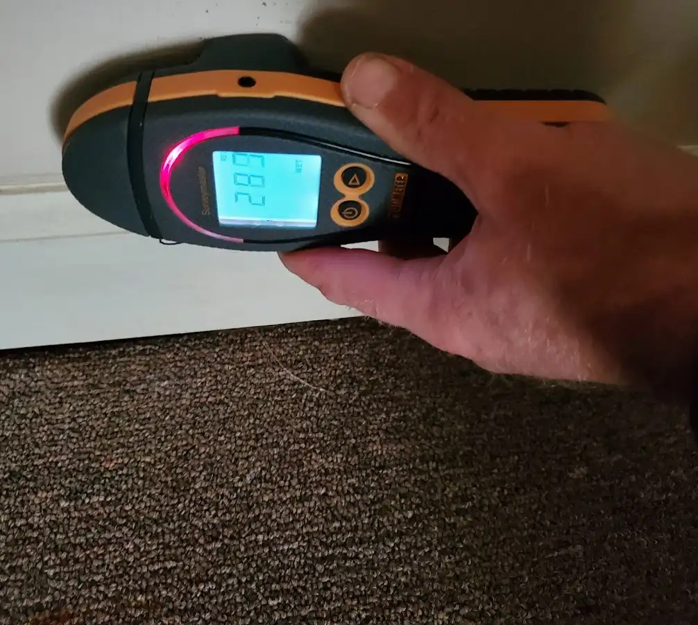 Moisture detection at baseboard during Burst Pipe Cleanup in Milltown